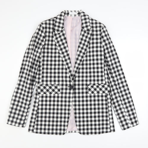 Topshop Women’s Black Check Blazer UK 10 Tall Lined Single-Breasted Jacket