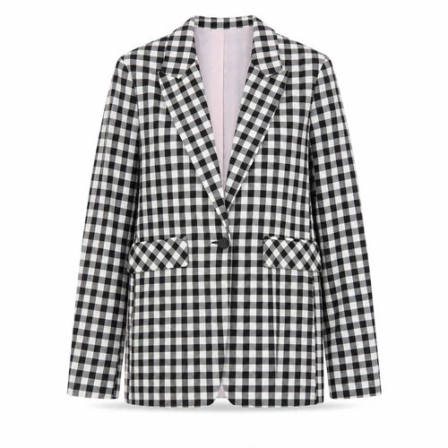 Topshop Women’s Black Check Blazer UK 10 Tall Lined Single-Breasted Jacket