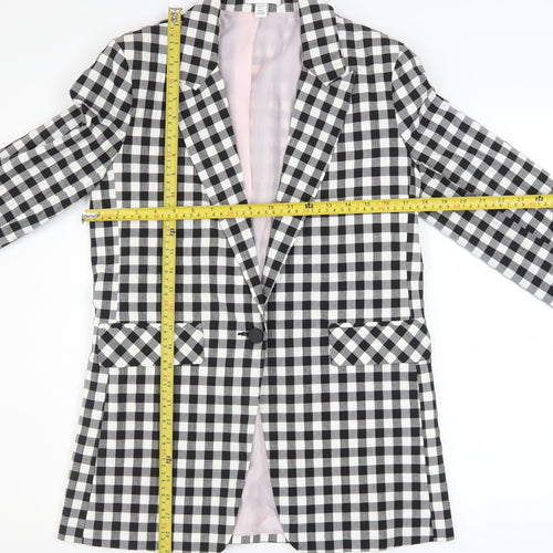 Topshop Women’s Black Check Blazer UK 10 Tall Lined Single-Breasted Jacket