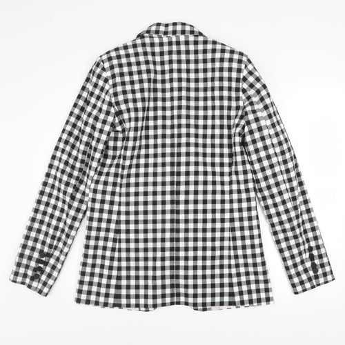 Topshop Women’s Black Check Blazer UK 10 Tall Lined Single-Breasted Jacket