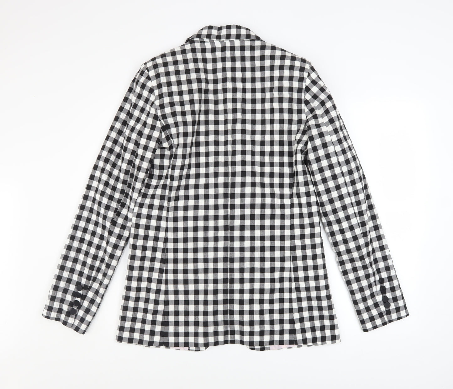Topshop Women’s Black Check Blazer UK 10 Tall Lined Single-Breasted Jacket