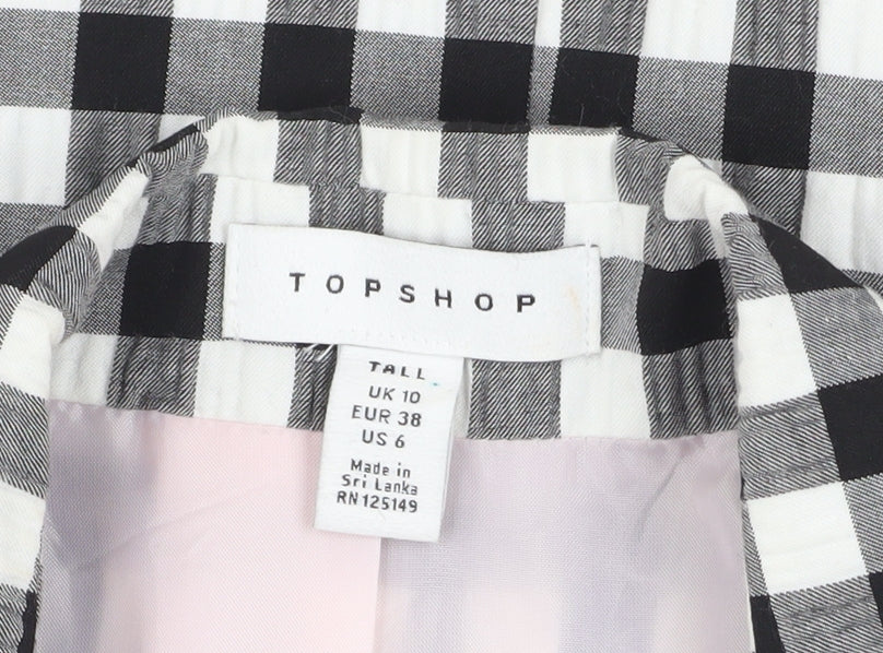 Topshop Women’s Black Check Blazer UK 10 Tall Lined Single-Breasted Jacket