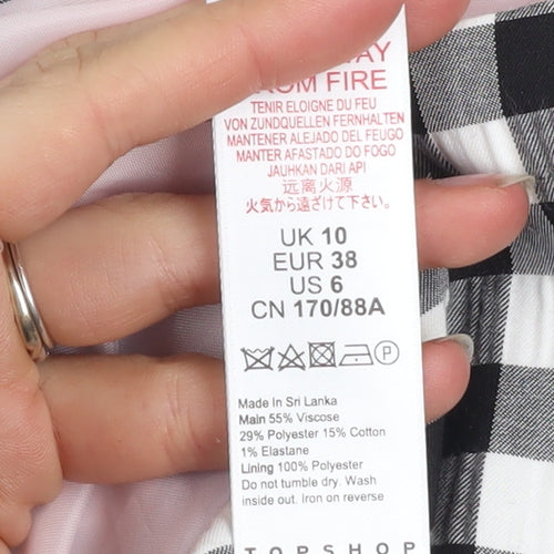 Topshop Women’s Black Check Blazer UK 10 Tall Lined Single-Breasted Jacket