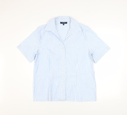 Hämmerle Women Blue Striped Short Sleeve Cotton Button-Up Shirt Size 12