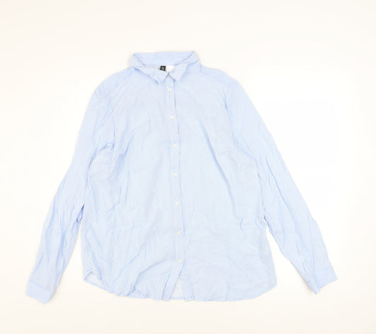 H&M Divided Women Blue Striped Button-Up Shirt UK 14 Viscose