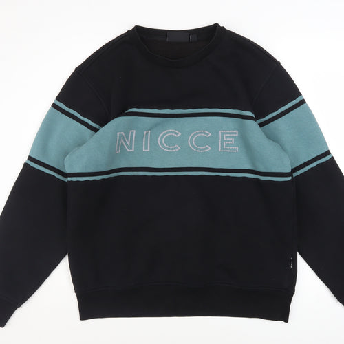 Nicce Men's Black & Teal Crew Neck Sweatshirt Size L Cotton Blend