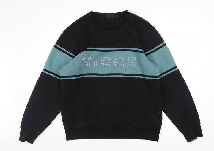 Nicce Men's Black & Teal Crew Neck Sweatshirt Size L Cotton Blend