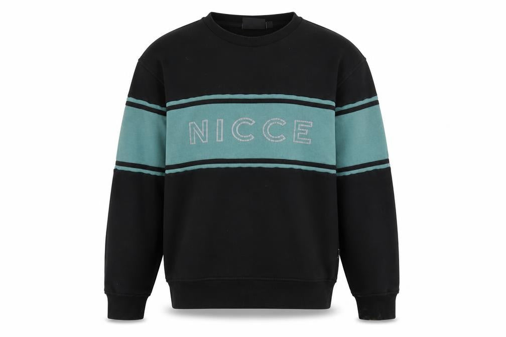 Nicce Men's Black & Teal Crew Neck Sweatshirt Size L Cotton Blend