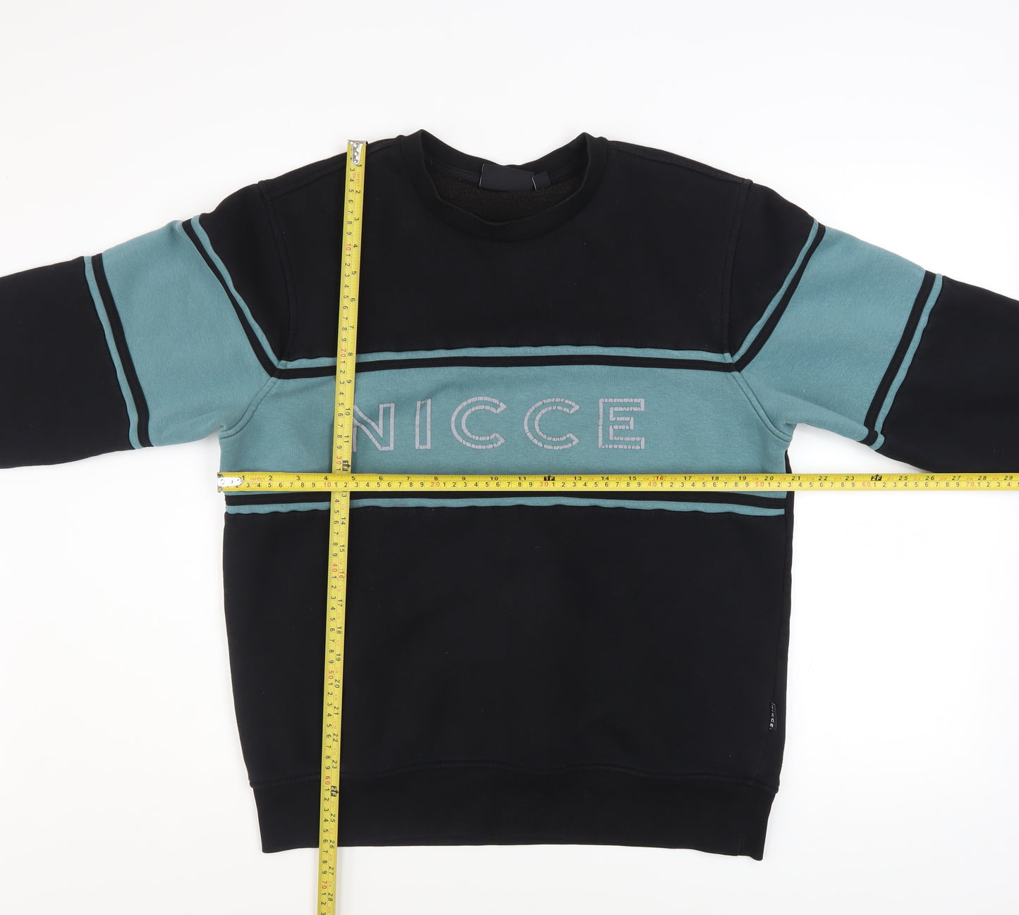 Nicce Men's Black & Teal Crew Neck Sweatshirt Size L Cotton Blend
