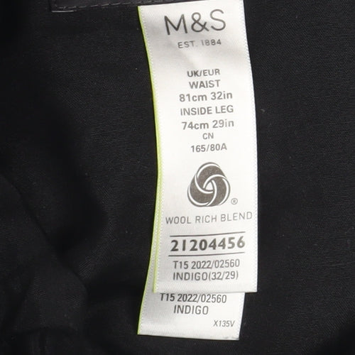 Marks and Spencer Men's Blue Wool Blend Dress Trousers 32W 29L
