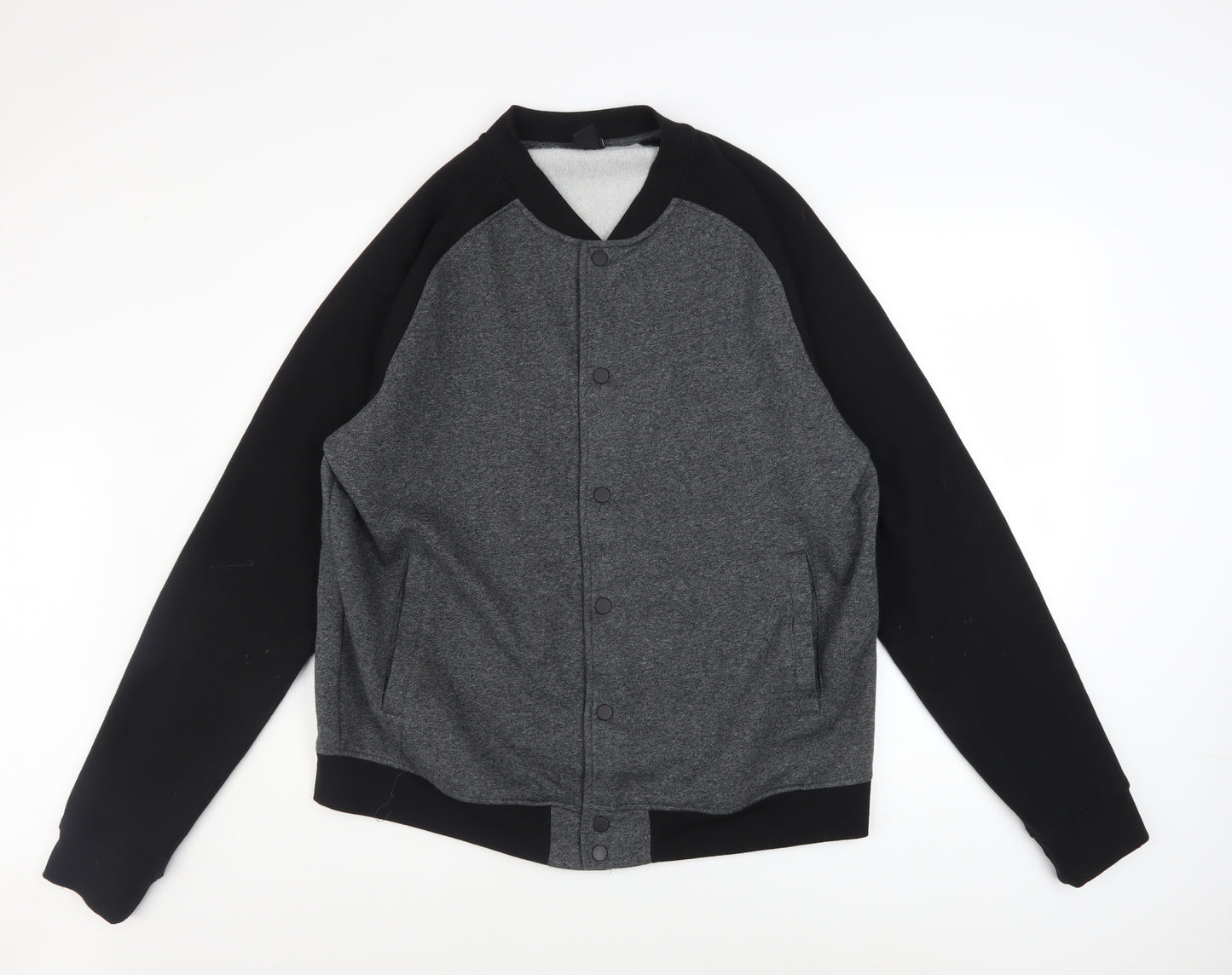 H&M Men’s Grey Black Varsity Jacket XL Cotton Blend Casual