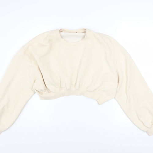 ZARA Women Beige Cropped Pullover Sweatshirt Size S