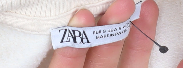 ZARA Women Beige Cropped Pullover Sweatshirt Size S