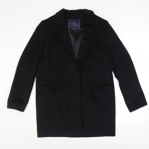 Jack Wills Womens Black Wool Blend Overcoat UK 8 Lined Single-Breasted