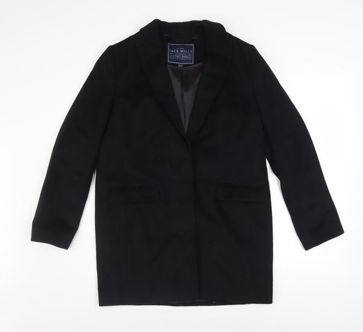 Jack Wills Womens Black Wool Blend Overcoat UK 8 Lined Single-Breasted