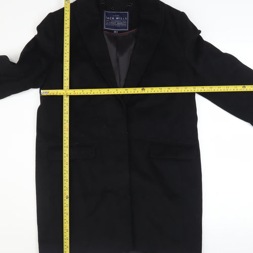 Jack Wills Womens Black Wool Blend Overcoat UK 8 Lined Single-Breasted