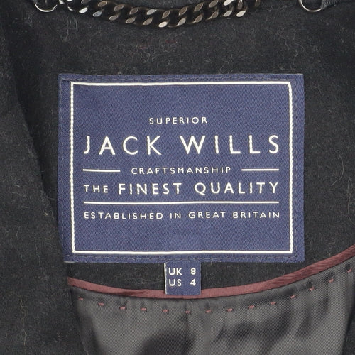 Jack Wills Womens Black Wool Blend Overcoat UK 8 Lined Single-Breasted