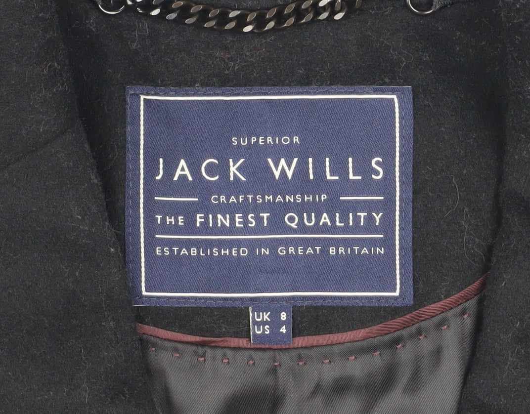 Jack Wills Womens Black Wool Blend Overcoat UK 8 Lined Single-Breasted