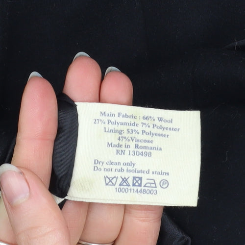 Jack Wills Womens Black Wool Blend Overcoat UK 8 Lined Single-Breasted