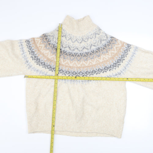 Marks and Spencer Women Beige Fair Isle High Neck Chunky Knit Jumper XL