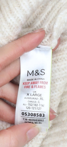 Marks and Spencer Women Beige Fair Isle High Neck Chunky Knit Jumper XL