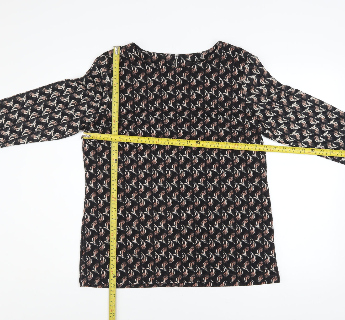 Next Women’s Black Geometric Tunic Blouse Size 12 Long Sleeve