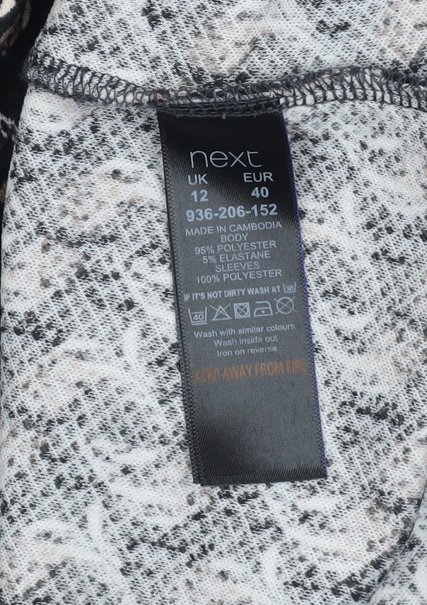 Next Women’s Black Geometric Tunic Blouse Size 12 Long Sleeve
