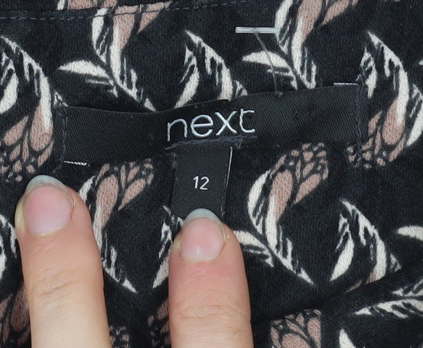 Next Women’s Black Geometric Tunic Blouse Size 12 Long Sleeve