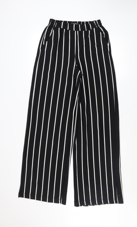 Bershka Women's Black White Striped Wide-Leg Trousers Size 12