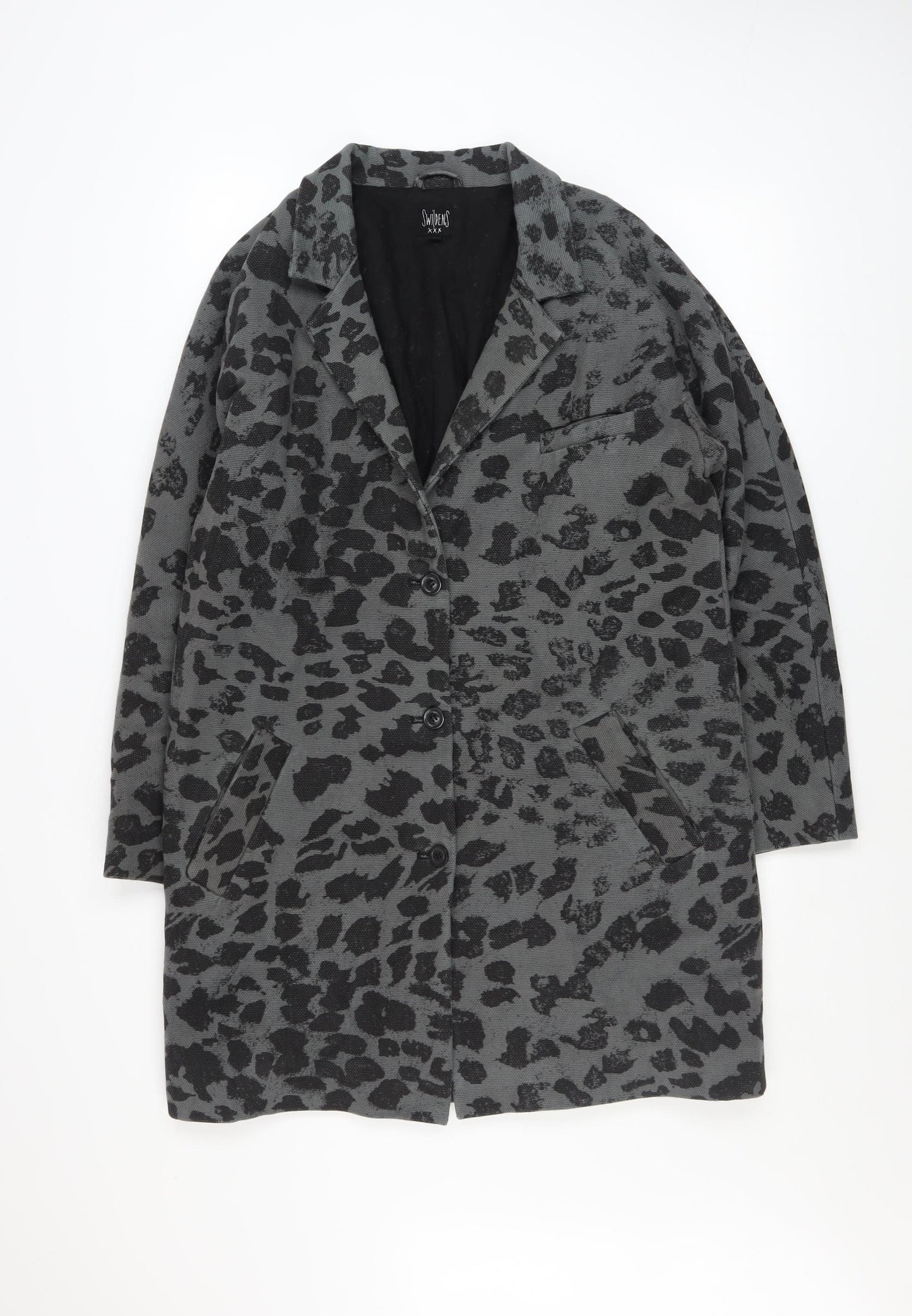 Swildens Women Grey Animal Print Cotton Single-Breasted Coat Size 12