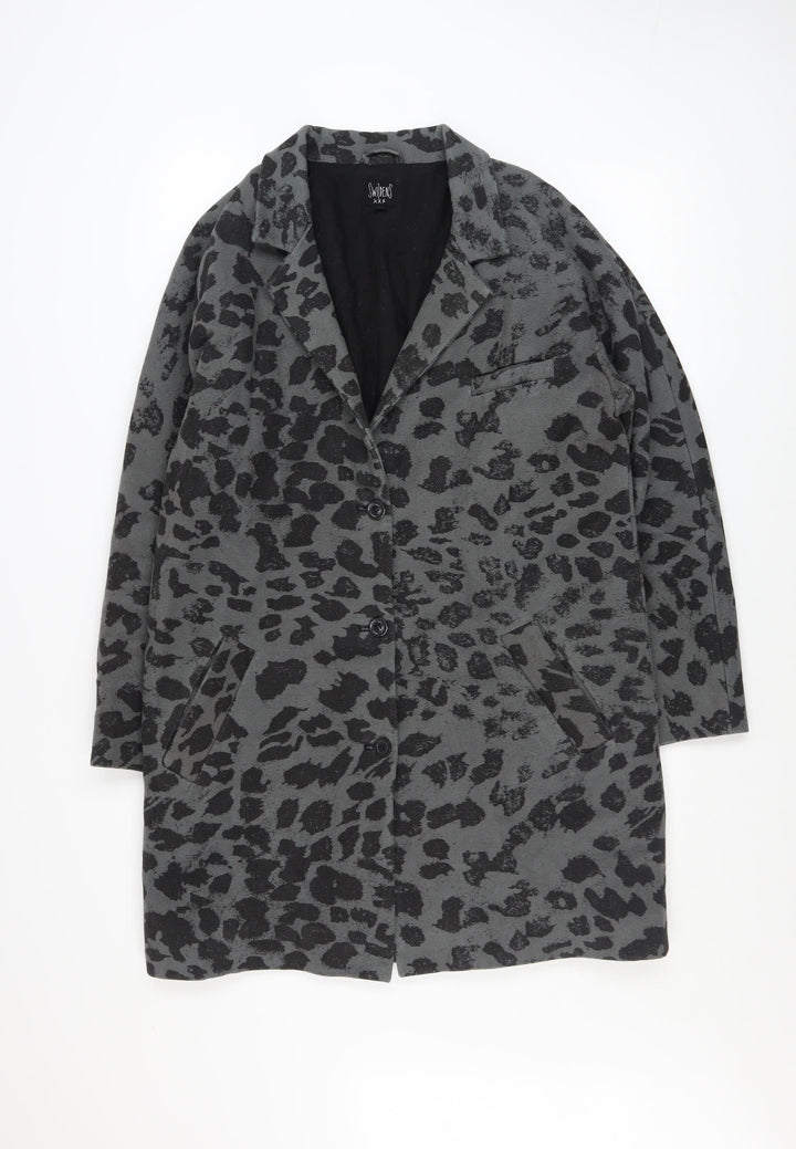 Swildens Women Grey Animal Print Cotton Single-Breasted Coat Size 12