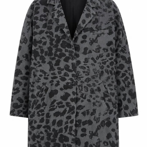 Swildens Women Grey Animal Print Cotton Single-Breasted Coat Size 12