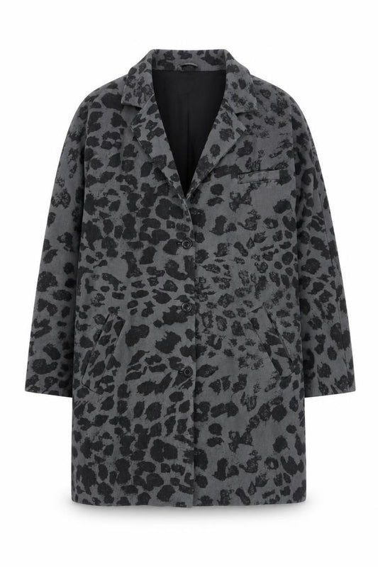Front view of Swildens Women Grey Animal Print Cotton Single-Breasted Coat, size 12