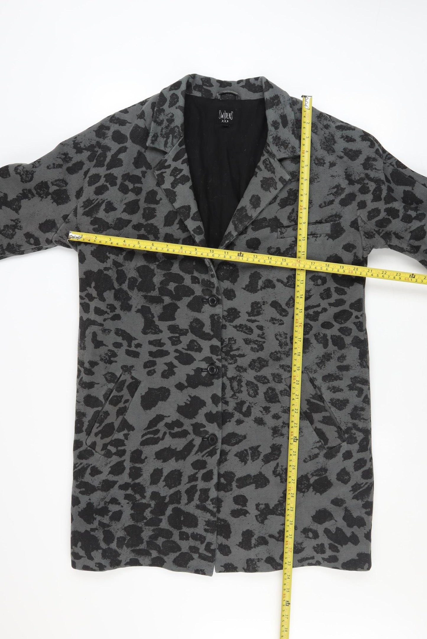 Swildens Women Grey Animal Print Cotton Single-Breasted Coat Size 12