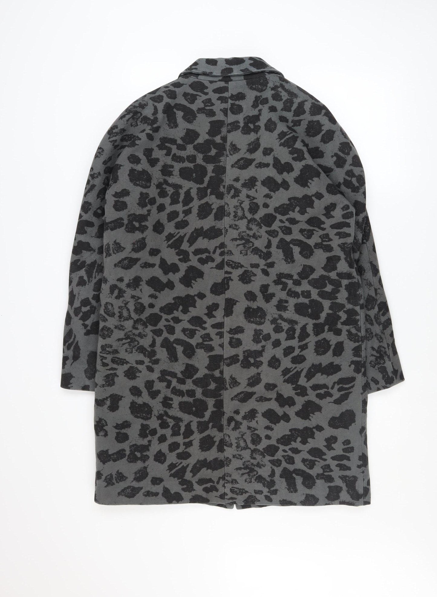 Swildens Women Grey Animal Print Cotton Single-Breasted Coat Size 12