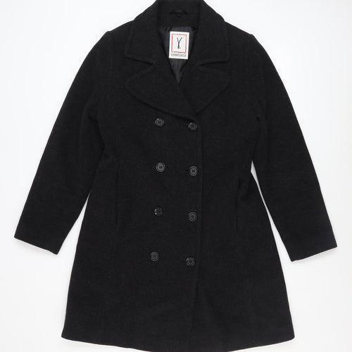 Vernissage Women’s Black Wool Pea Coat Size 8 Mid-Length Smart