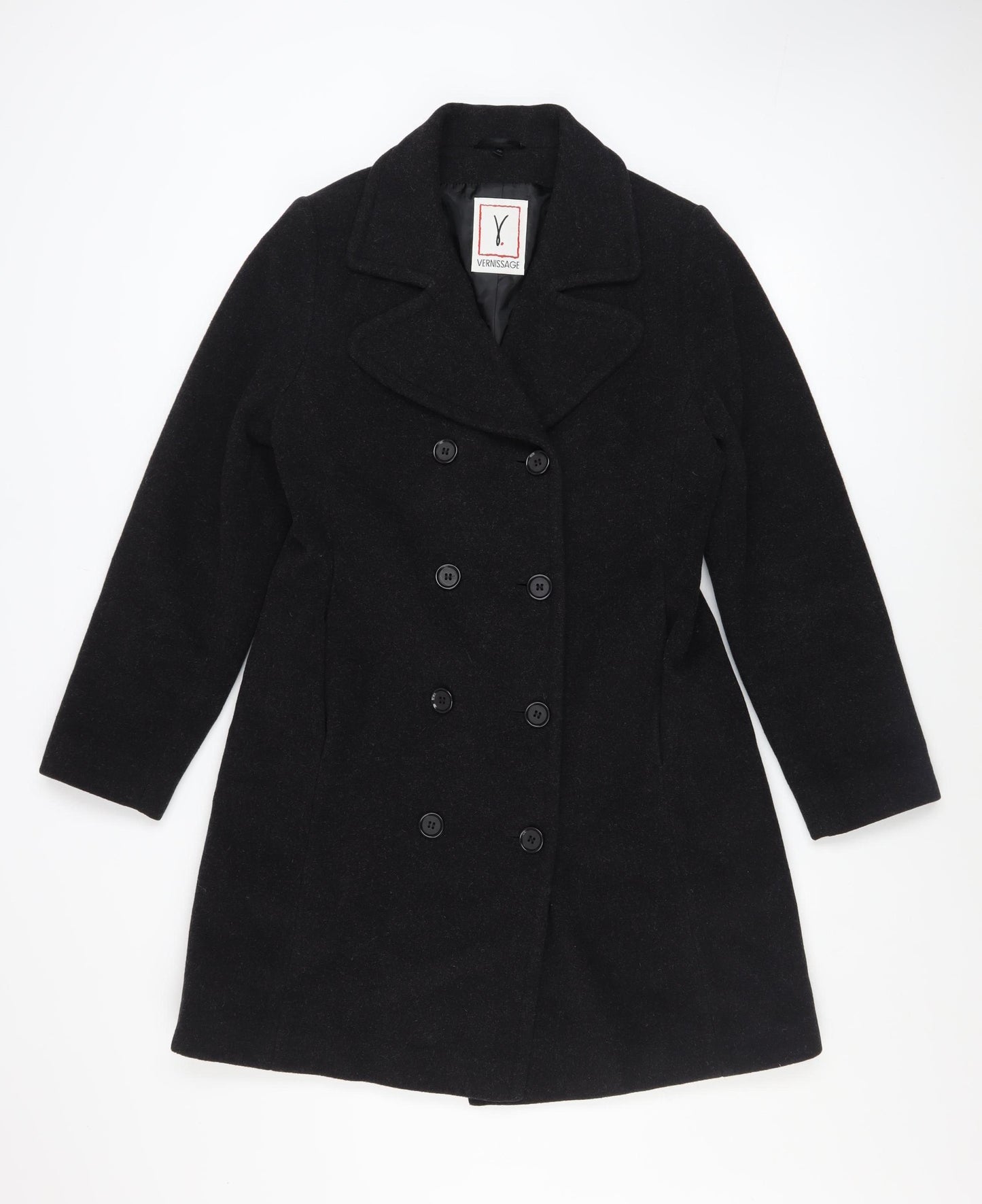 Vernissage Women’s Black Wool Pea Coat Size 8 Mid-Length Smart
