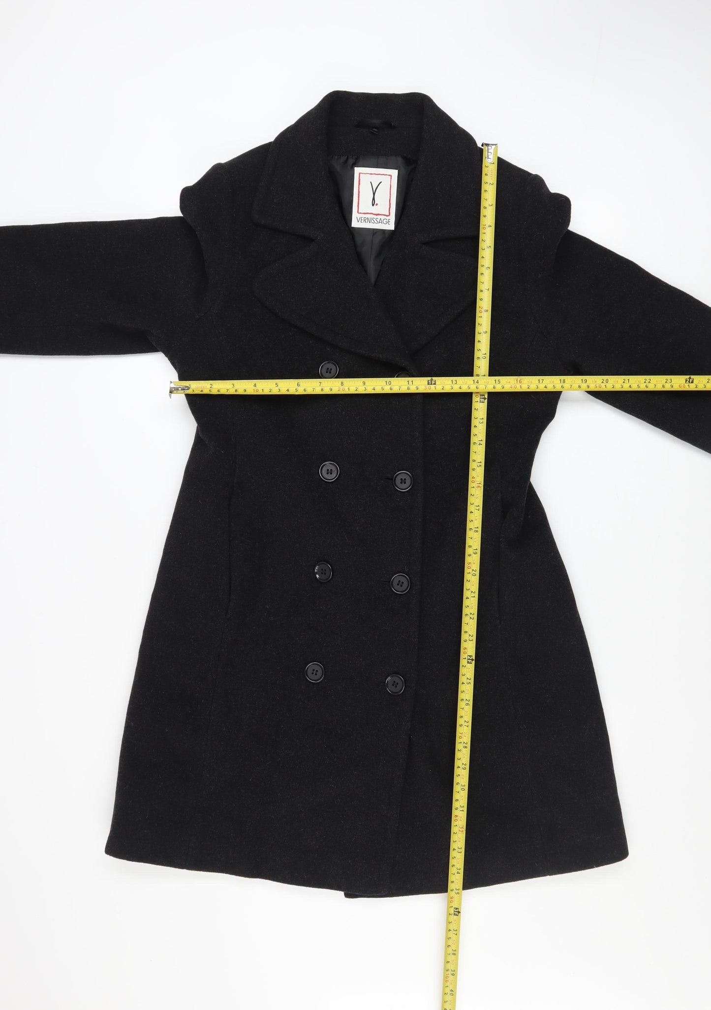 Vernissage Women’s Black Wool Pea Coat Size 8 Mid-Length Smart