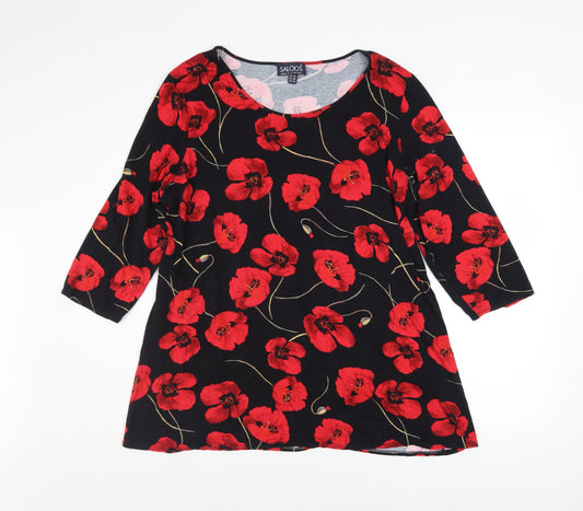 Saloos Womens Black Red Floral Tunic Top Size 22 3/4 Sleeve Viscose