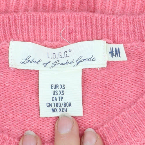 H&M L.O.G.G Women’s Pink Crew Neck Long Sleeve Knit Jumper XS