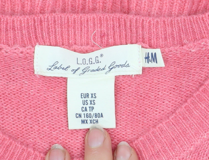 H&M L.O.G.G Women’s Pink Crew Neck Long Sleeve Knit Jumper XS