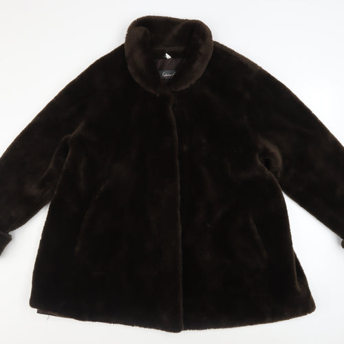 Fabrizio A. Women Brown Faux Fur Mid-Length Overcoat Size 14