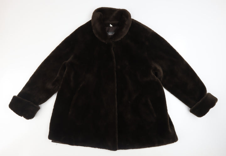 Fabrizio A. Women Brown Faux Fur Mid-Length Overcoat Size 14