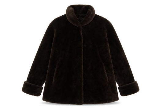 Front view of Fabrizio A. Women Brown Faux Fur Mid-Length Overcoat, size 14
