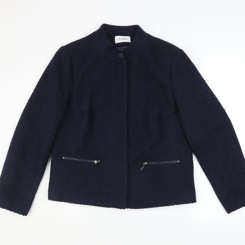 Marks and Spencer Women Blue Size 14 Lined Tweed Zip Jacket