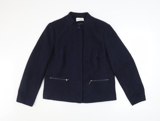 Marks and Spencer Women Blue Size 14 Lined Tweed Zip Jacket