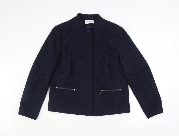 Marks and Spencer Women Blue Size 14 Lined Tweed Zip Jacket