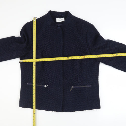 Marks and Spencer Women Blue Size 14 Lined Tweed Zip Jacket
