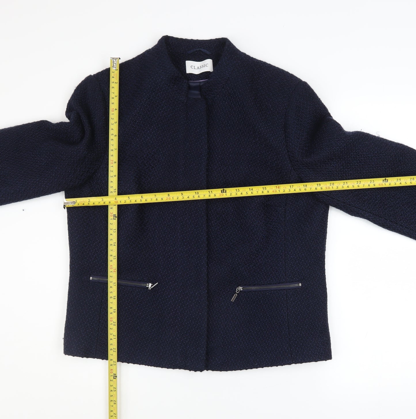 Marks and Spencer Women Blue Size 14 Lined Tweed Zip Jacket