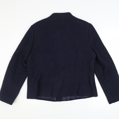 Marks and Spencer Women Blue Size 14 Lined Tweed Zip Jacket